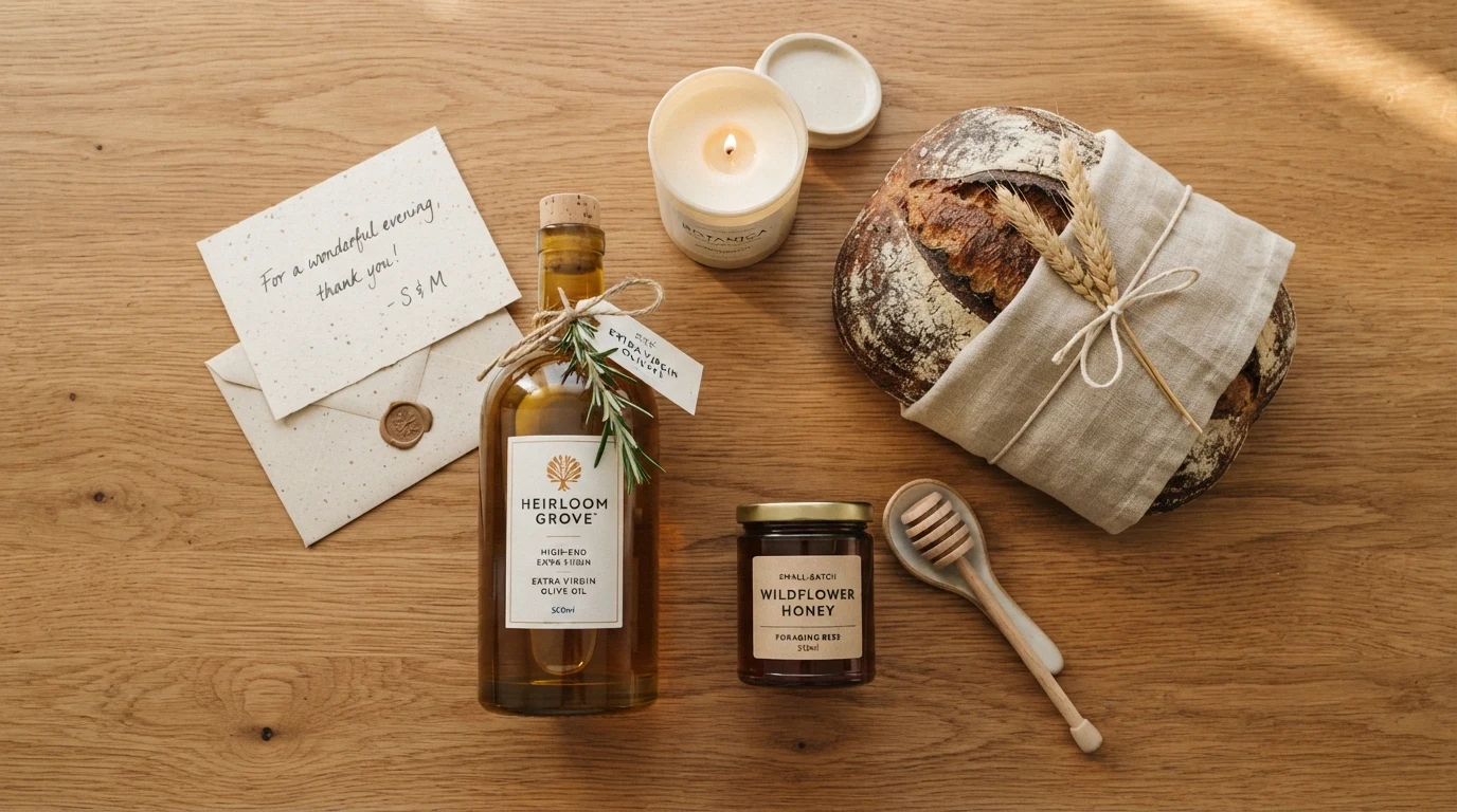 high_end_curated_host_gift_flat_lay_on_an_organic_oak_wooden_tabletop._artisan